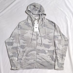 NWT Splendid Collection Gray Camo Lightweight Stretchy Full Zip-Up Hoodie, XL